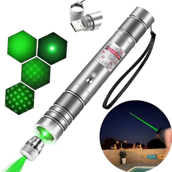 Profesyonel Yeşil Lazer - 10 KM Menzilli, USB Şarjlı, Yıldız Başlıklı Astronomi ve Kamp Lazeri
