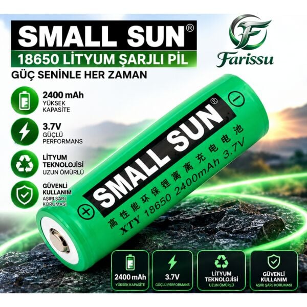 Small Sun XTY 18650 Şarj Edilebilir Lityum İyon Pil 3.7V 2400mAh - 45 Gr Yüksek Performanslı Li-ion Pil