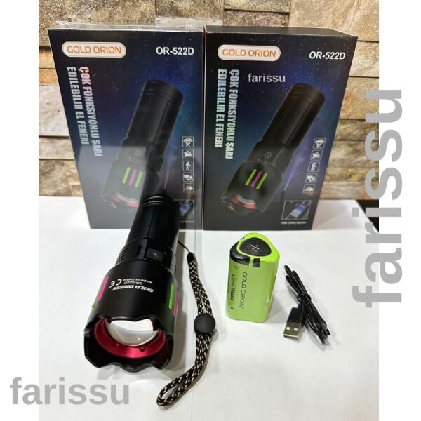 OR-522D Şarj Edilebilir Çok Fonksiyonlu El Feneri - Yüksek Kapasiteli 9000 mAh Batarya, 4 Farklı Mod
