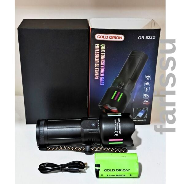 OR-522D Şarj Edilebilir Çok Fonksiyonlu El Feneri - Yüksek Kapasiteli 9000 mAh Batarya, 4 Farklı Mod