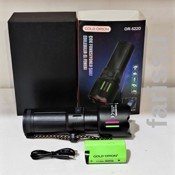 OR-522D Şarj Edilebilir Çok Fonksiyonlu El Feneri - Yüksek Kapasiteli 9000 mAh Batarya, 4 Farklı Mod