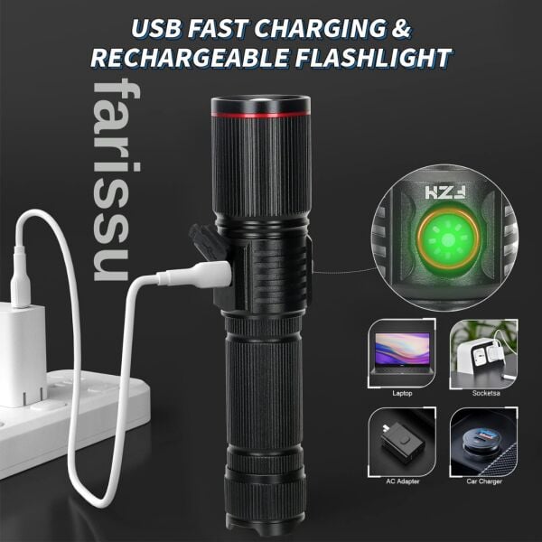 Zoomlu LED Tüfek Feneri | 30W | 3600 mAh Pil Hediyeli