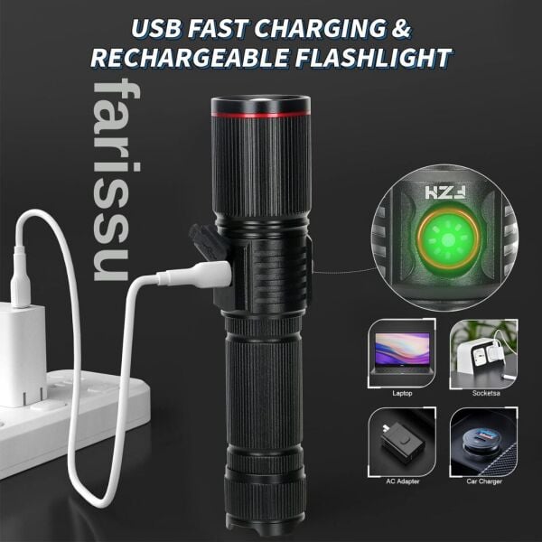 Zoomlu LED Tüfek Feneri | 30W | 3600 mAh Pil Hediyeli