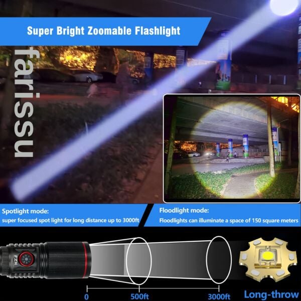 Zoomlu LED Tüfek Feneri | 30W | 3600 mAh Pil Hediyeli