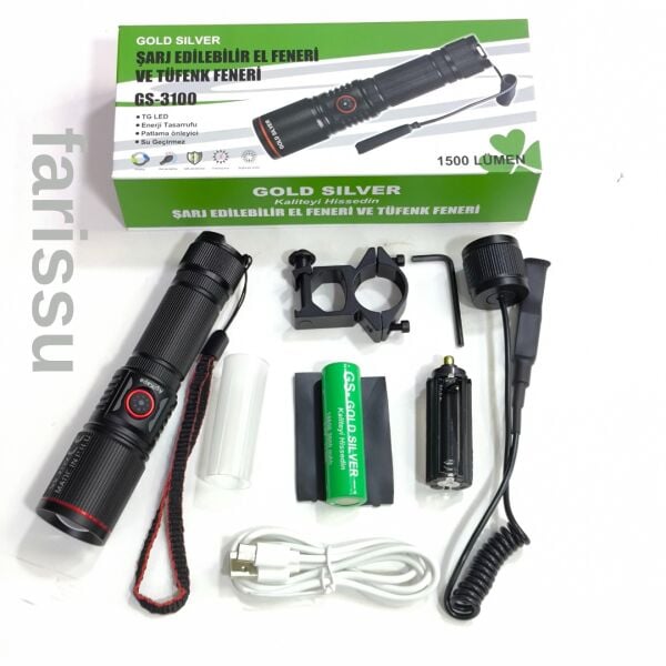 Zoomlu LED Tüfek Feneri | 30W | 3600 mAh Pil Hediyeli