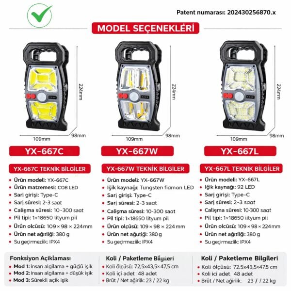 Güneş Enerjili Taşınabilir Bahçe ve Kamp Lambası (Hareket Sensörlü