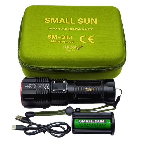 Small Sun SM-313 Profesyonel Şarjlı El Feneri - 5000 Lümen - Powerbank Özellikli - 1.5 KM Menzil
