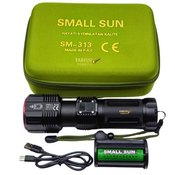 Small Sun SM-313 Profesyonel Şarjlı El Feneri - 5000 Lümen - Powerbank Özellikli - 1.5 KM Menzil