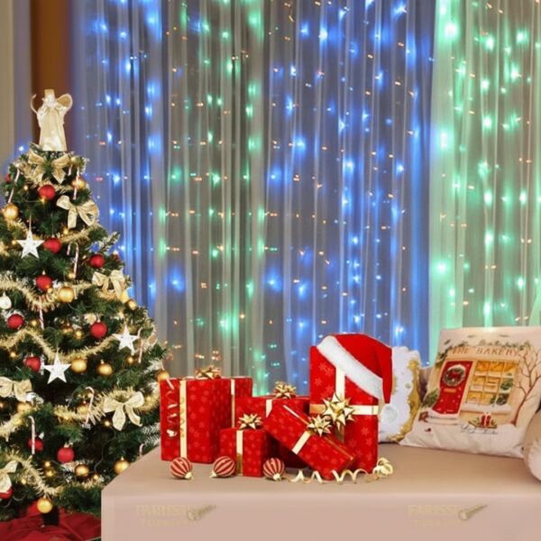 3x3 Metre 305 LED'li 8 Fonksiyonlu Kumandalı Gökkuşağı Perde LED Işık