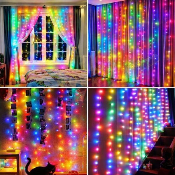 3x3 Metre 305 LED'li 8 Fonksiyonlu Kumandalı Gökkuşağı Perde LED Işık