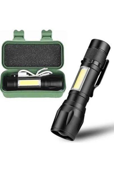 Ultra Güçlü USB Şarjlı El Feneri Kutulu Kamp Feneri Avcılık Feneri