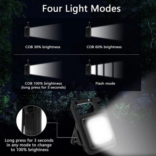 Çok Fonksiyonlu 500 Lümen Şarj Edilebilir COB LED Anahtarlık El Feneri