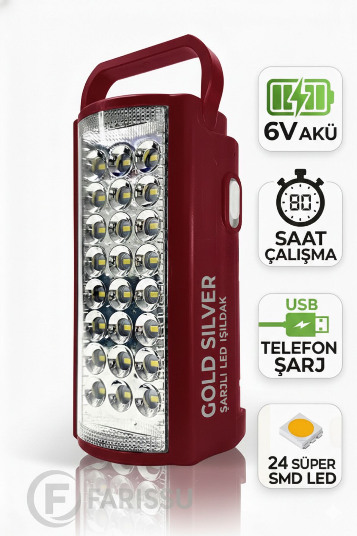 Gold Silver GS-2400 Şarjlı LED Işıldak: 24 SMD LED + Powerbank Özellikli