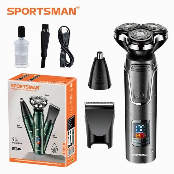 Sportsman SM-555 Professional 3’ü 1 Arada Islak/Kuru Şarjlı Erkek Bakım Seti