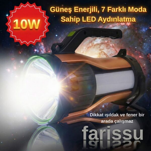 Gold Kama T96 7 Modlu Güneş Enerjili Çok Fonksiyonlu El Feneri Mini Fener Dahil