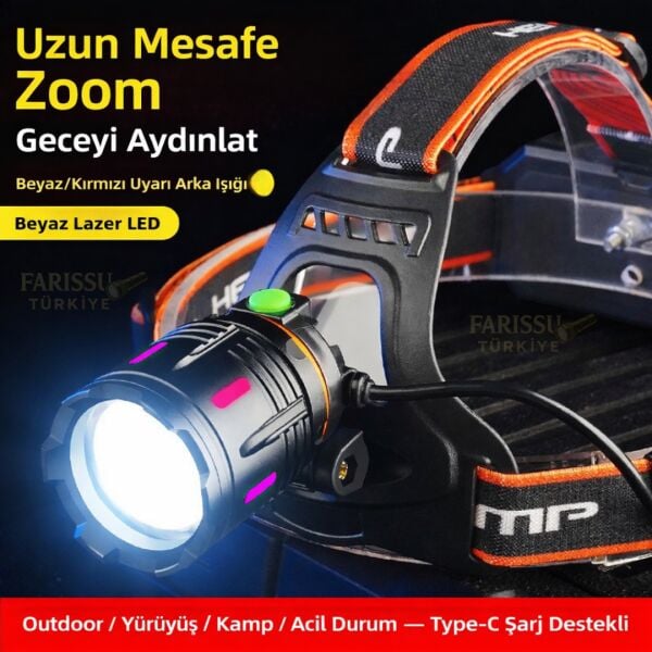 Gold Orion OR-810 25W Şarjlı Kafa Feneri | 1800 Lümen | 1 KM Aydınlatma | 4 Adet Yedek 18650 Pil