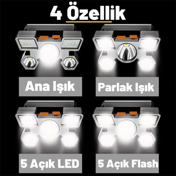 DailyLink 5LED Dahili Pil USB Şarj Edilebilir Kafa Feneri Lambası