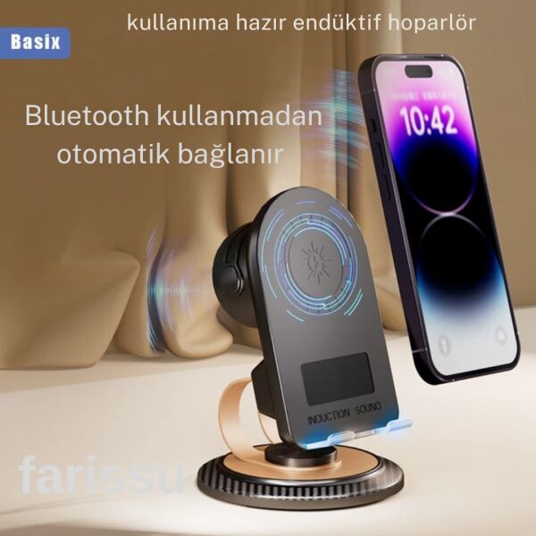İndüksiyonlu ve Bluetooth'lu Kablosuz Sesli Telefon Standı - HIFI Stereo Ses, Çok Fonksiyonlu Kullanım