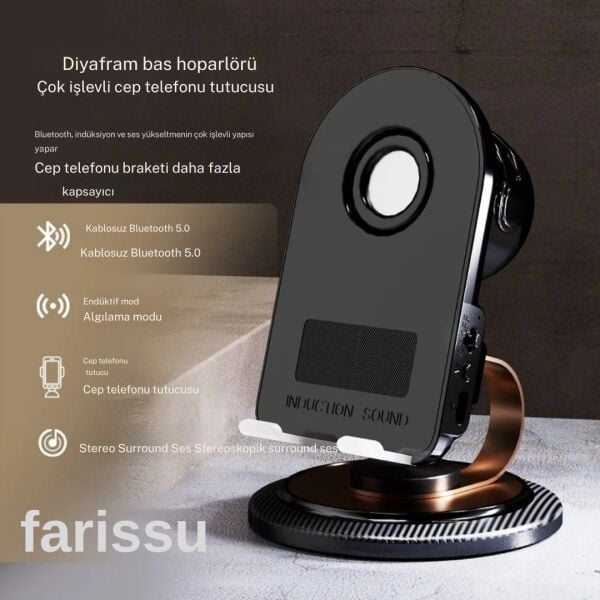 İndüksiyonlu ve Bluetooth'lu Kablosuz Sesli Telefon Standı - HIFI Stereo Ses, Çok Fonksiyonlu Kullanım