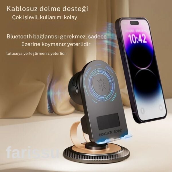 İndüksiyonlu ve Bluetooth'lu Kablosuz Sesli Telefon Standı - HIFI Stereo Ses, Çok Fonksiyonlu Kullanım