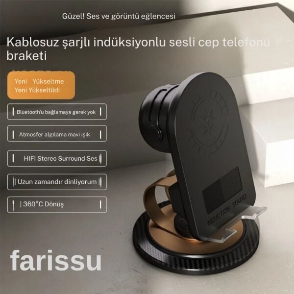 İndüksiyonlu ve Bluetooth'lu Kablosuz Sesli Telefon Standı - HIFI Stereo Ses, Çok Fonksiyonlu Kullanım