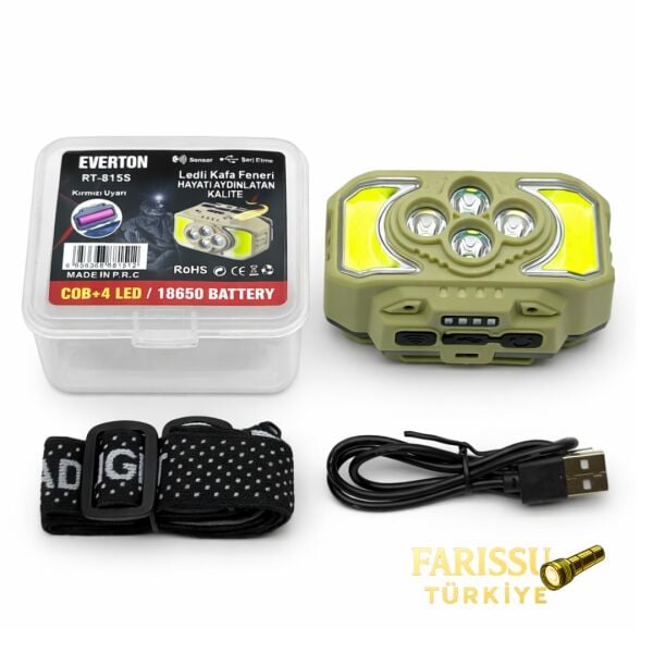 RT-815S Şarj Edilebilir Sensörlü LED Kafa Lambası - 6 Modlu, 18650 Bataryalı