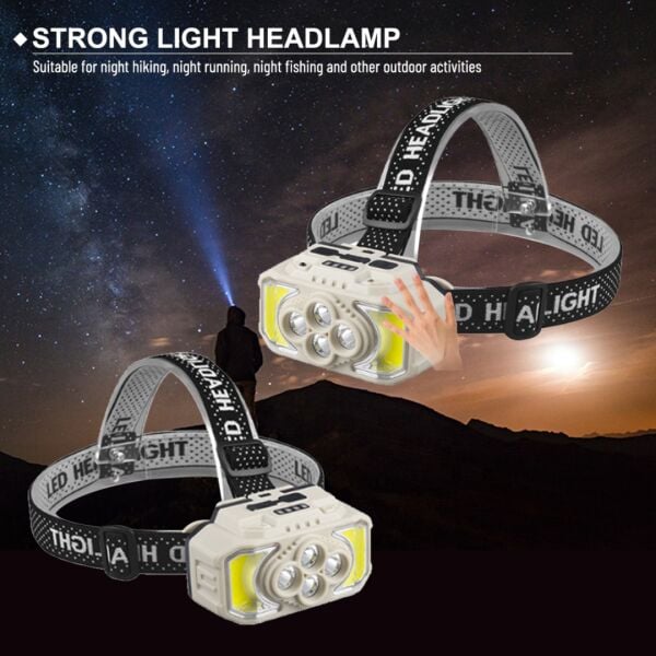 Sensörlü Kafa Lambası | 6 Işık Modlu (4 Beyaz+2 Kırmızı) | 18650 Bataryalı & Ultra Hafif 104gr