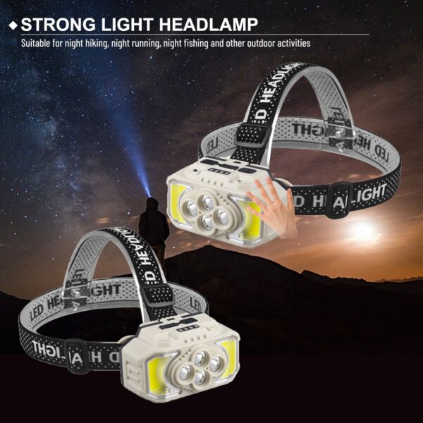 Sensörlü Kafa Lambası | 6 Işık Modlu (4 Beyaz+2 Kırmızı) | 18650 Bataryalı & Ultra Hafif 104gr