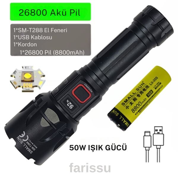 SMALL SUN 50W 5000 Lümen 26800 Model 8800 mah pil 1,5 ile 2 Km Menzilli 10 saat çalışma süresi