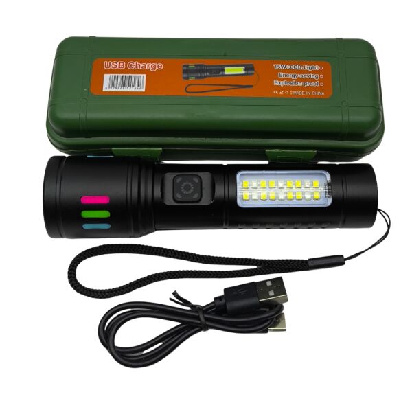 15W 1500 Lümen Ultra Parlak Type-C Şarjlı El Feneri - 6 Modlu Profesyonel Set