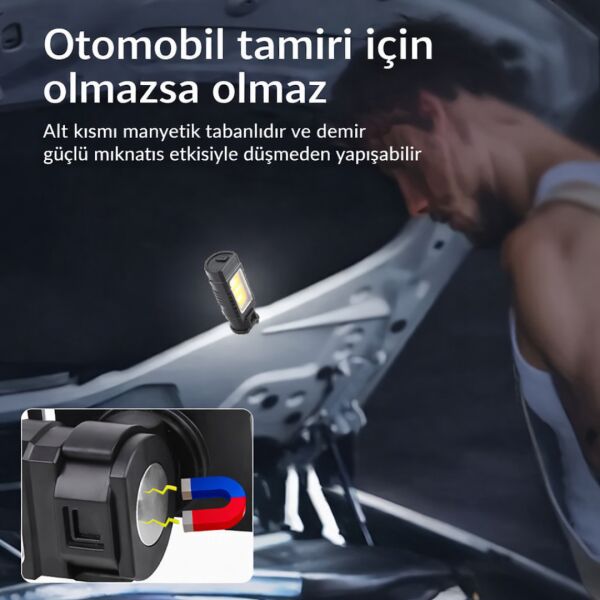 3’ü 1 Arada Şarjlı LED Kafa ve Tamir Lambası - Manyetik Tabanlı, 360° Döner Başlıklı ve Dijital Göstergeli