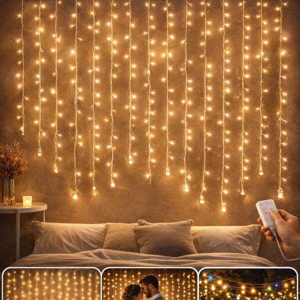 4 Metre 10 Sarkıt Perde Led Işık - 3 Metre Boy 250 LED - Gün Işığı Dekoratif Animasyonlu Perde Aydınlatma