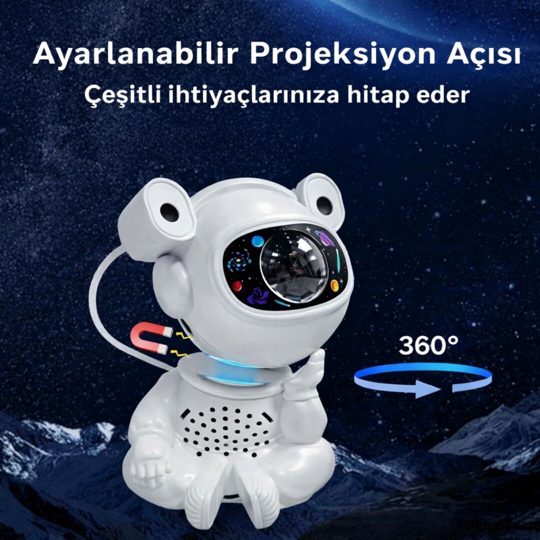 Astronot Yıldız Projeksiyon Gece Lambası - Bluetooth Hoparlörlü & Uzaktan Kumandalı Gökyüzü Projektörü
