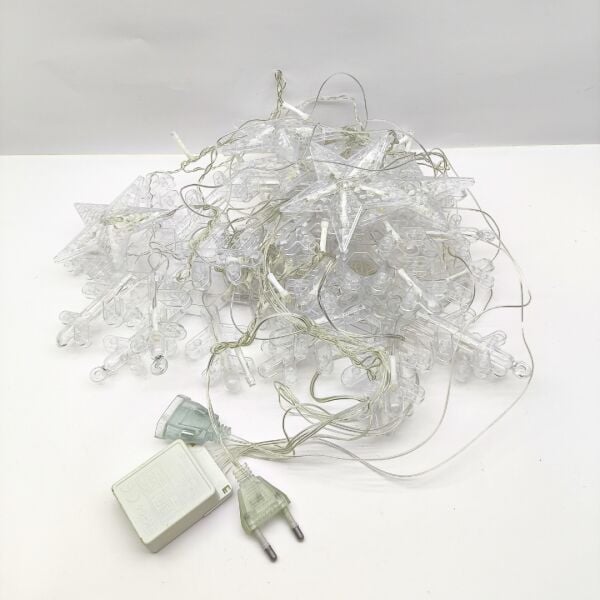 Kar Tanesi ve Yıldız LED Perde Işık - 8 Fonksiyonlu Günışığı Dekoratif Aydınlatma (Eklemeli Fişli)