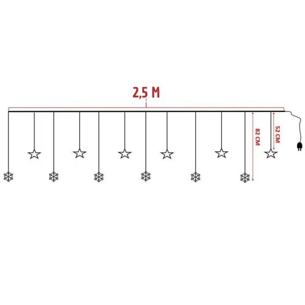 Kar Tanesi ve Yıldız LED Perde Işık - 8 Fonksiyonlu Günışığı Dekoratif Aydınlatma (Eklemeli Fişli)