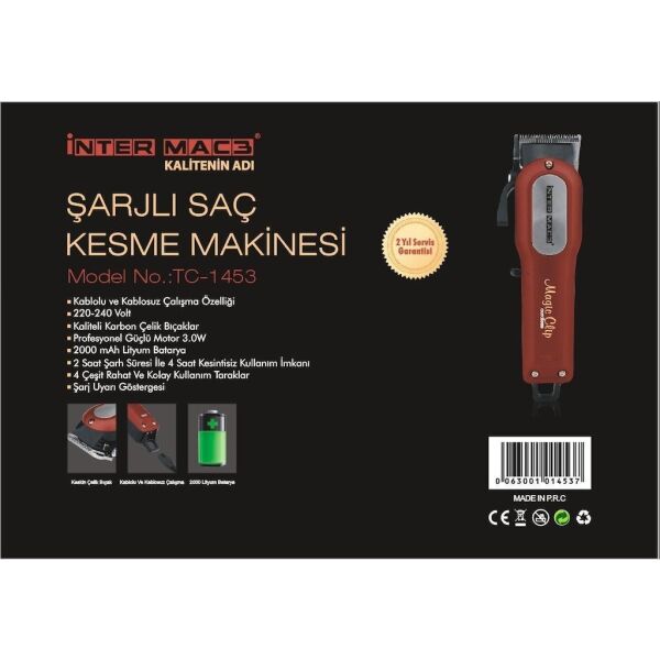 Tc-1453  Saç Sakal Kesim Makinesi iki yıl garanti