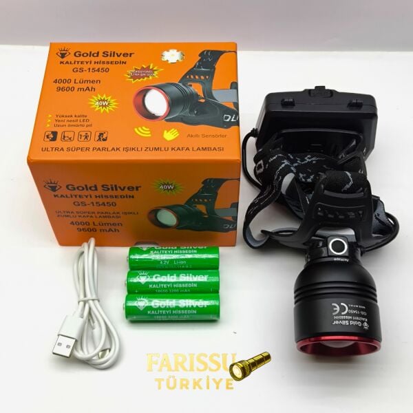 Gold Silver GS-15450 4000 Lümen Ultra Parlak Şarjlı Zoomlu Sensörlü Kafa Lambası - 9600 mAh