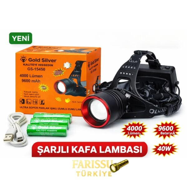 Gold Silver GS-15450 4000 Lümen Ultra Parlak Şarjlı Zoomlu Sensörlü Kafa Lambası - 9600 mAh