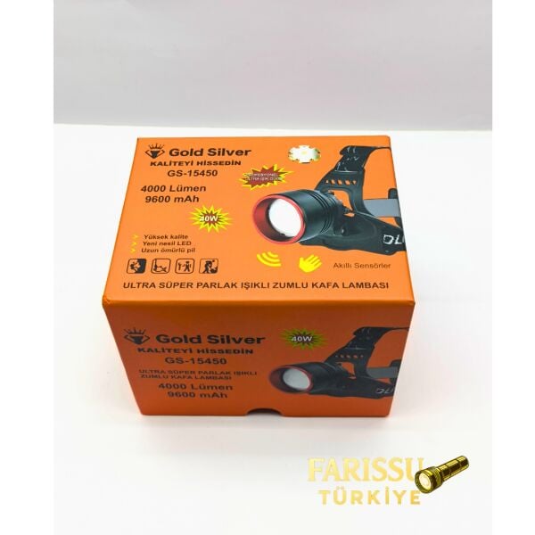 Gold Silver GS-15450 4000 Lümen Ultra Parlak Şarjlı Zoomlu Sensörlü Kafa Lambası - 9600 mAh