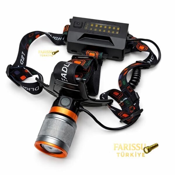 4000 Lümen Zoomlu Kafa Lambası - 9600 mAh Dev Batarya - Type-C Şarjlı Profesyonel Aydınlatma