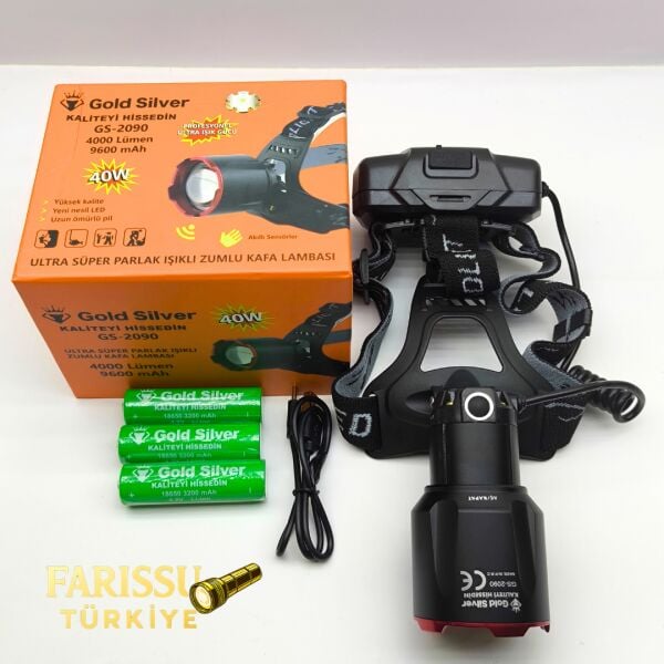 40W 4000 Lümen Profesyonel Kafa Lambası - 3 Pilli (9600 mAh) Dev Bataryalı & Sensörlü