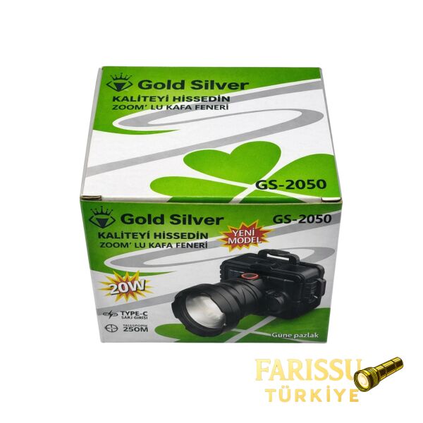 Gold Silver GS-2050 20W Zoomlu Solar Şarjlı Profesyonel Kafa Feneri