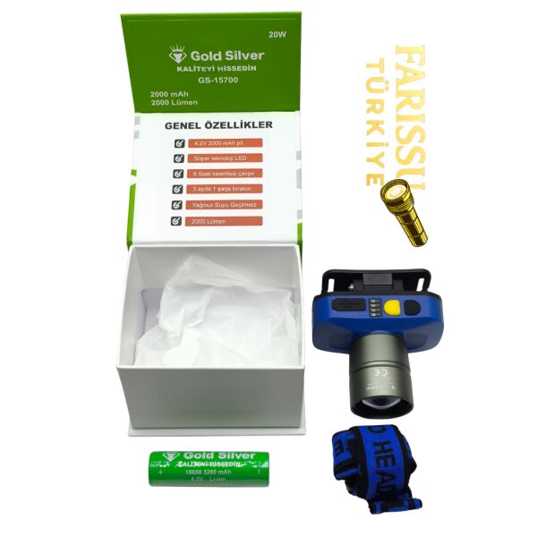 Gold Silver GS-15700 20W 2000 Lümen Zoomlu Şarj Edilebilir Kafa Lambası - Sarı & Beyaz Işık