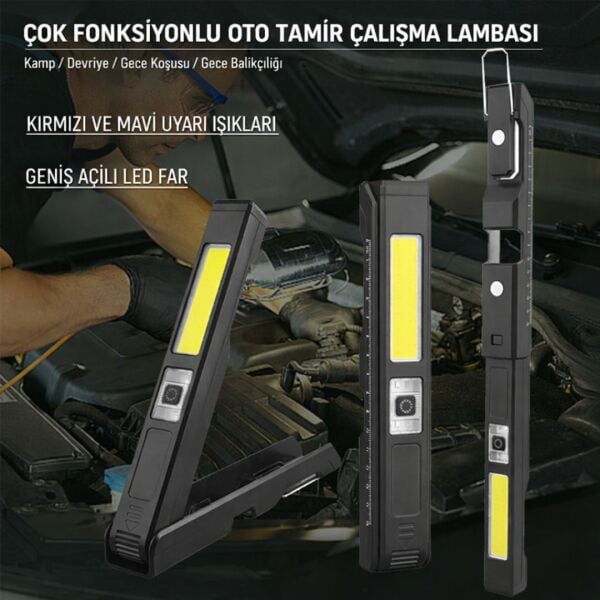 Gold Silver GS-2070 30W Şarjlı Mıknatıslı Katlanabilir LED Çalışma Lambası - Oto Tamir ve Kamp Feneri