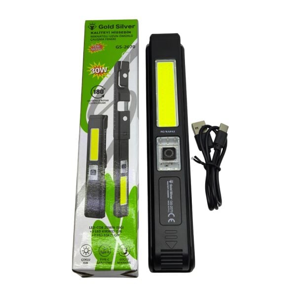 Gold Silver GS-2070 30W Şarjlı Mıknatıslı Katlanabilir LED Çalışma Lambası - Oto Tamir ve Kamp Feneri