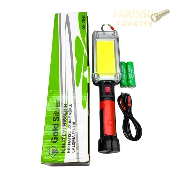 60W COB LED 1200 Lümen Şarjlı Çalışma Lambası - Mıknatıslı, Kancalı, Kıskaçlı + 2 Adet 18650