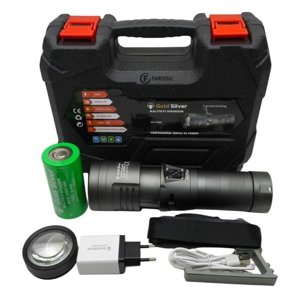 GS-14950 Ateş Yakma Özellikli Profesyonel El Feneri - 14000 Lümen - 32000 mAh