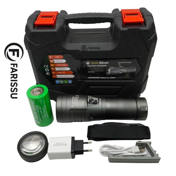 GS-14950 Ateş Yakma Özellikli Profesyonel El Feneri - 14000 Lümen - 32000 mAh