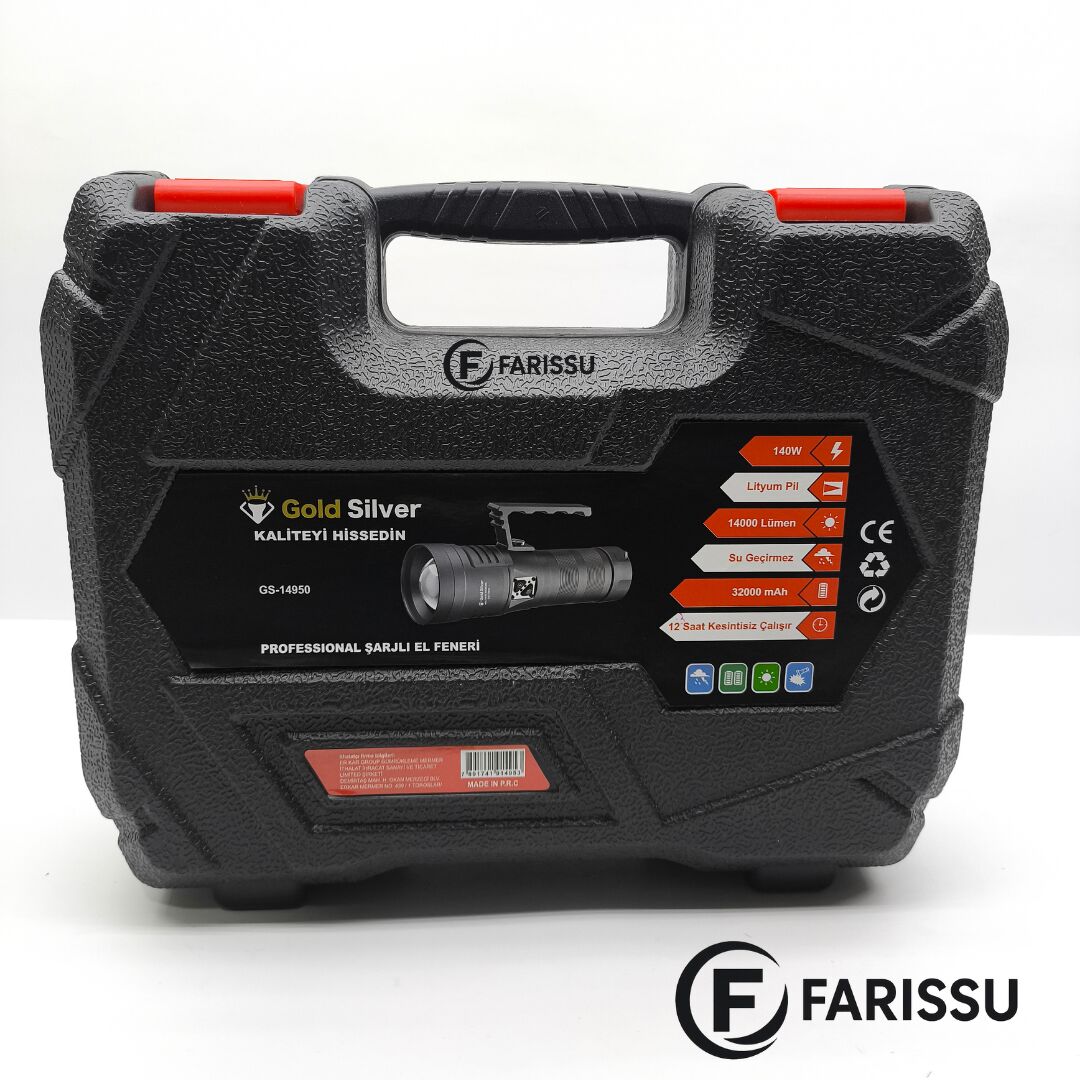 GS-14950 Ateş Yakma Özellikli Profesyonel El Feneri - 14000 Lümen - 32000 mAh
