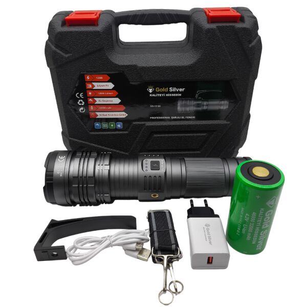 GS-15100  El Feneri - 12.000 Lümen - 32.000 mAh Dev Batarya - 3 KM Menzilli Zoomlu Fener